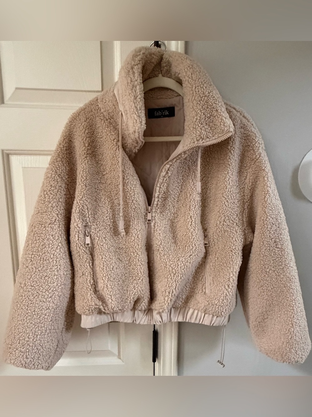 fab’rik Cream Teddy Sherpa Zip-Up Jacket Size Medium